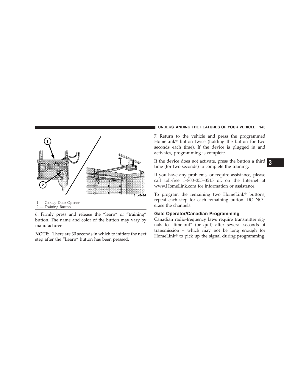 Gate operator/canadian programming | Dodge 2008 Charger SRT8 User Manual | Page 147 / 442