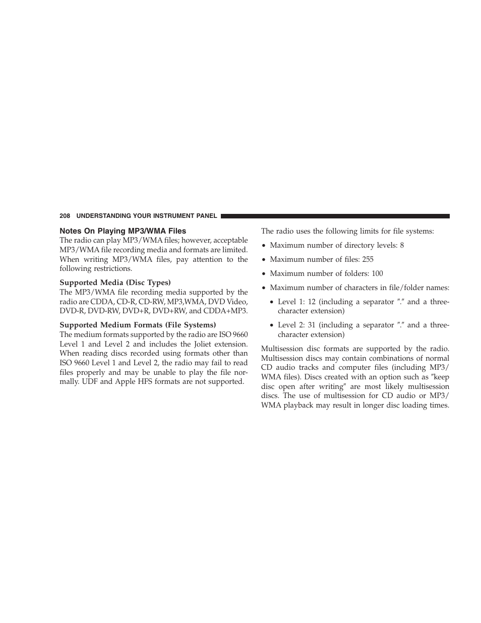 Notes on playing mp3/wma files | Dodge 2008 Charger SRT8 User Manual | Page 210 / 442