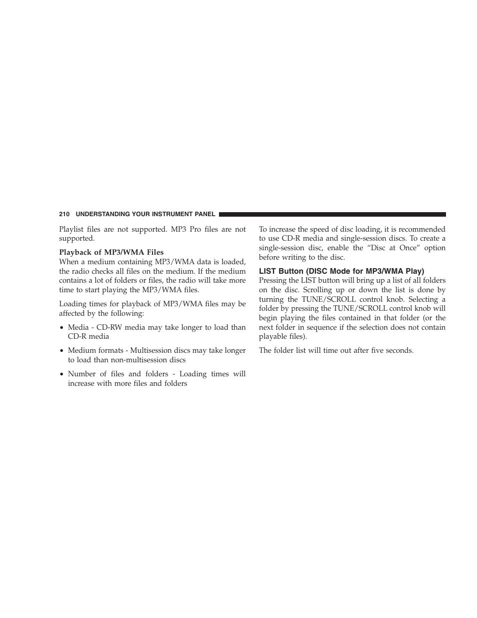 List button (disc mode for mp3/wma play) | Dodge 2008 Charger SRT8 User Manual | Page 212 / 442