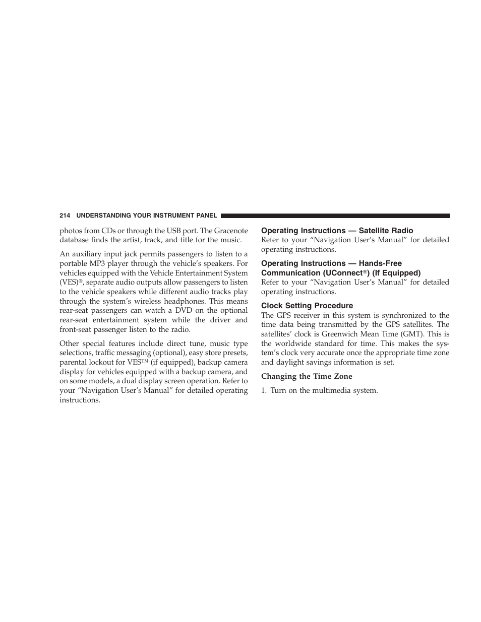 Operating instructions - satellite radio, Clock setting procedure, List button (disc mode for mp3/wma | Play), Info button (disc mode for mp3/wma | Dodge 2008 Charger SRT8 User Manual | Page 216 / 442