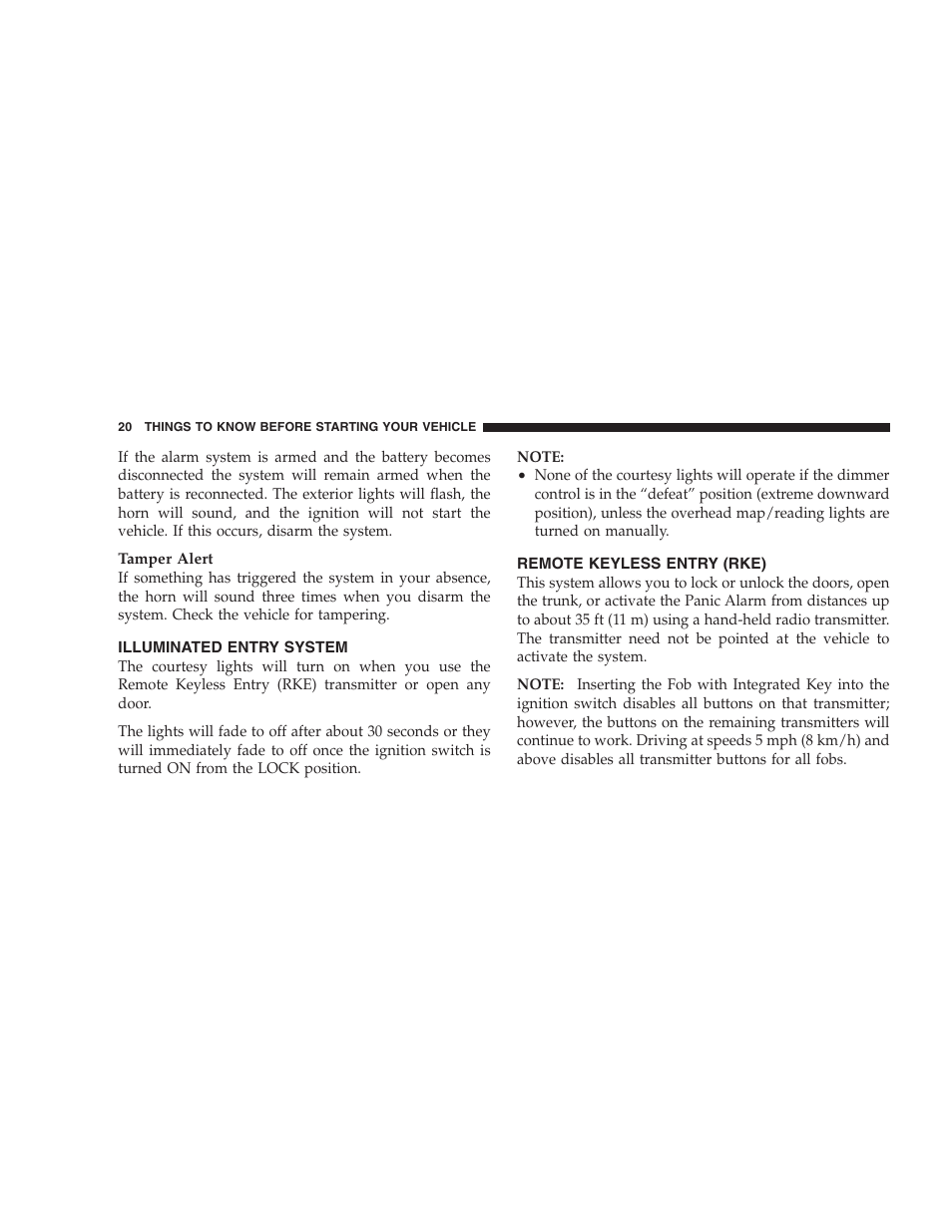 Illuminated entry system, Remote keyless entry (rke) | Dodge 2008 Charger SRT8 User Manual | Page 22 / 442