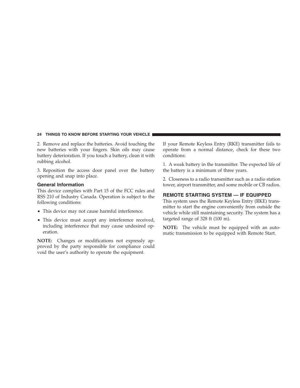 General information, Remote starting system - if equipped, Remote starting system — if equipped | Dodge 2008 Charger SRT8 User Manual | Page 26 / 442