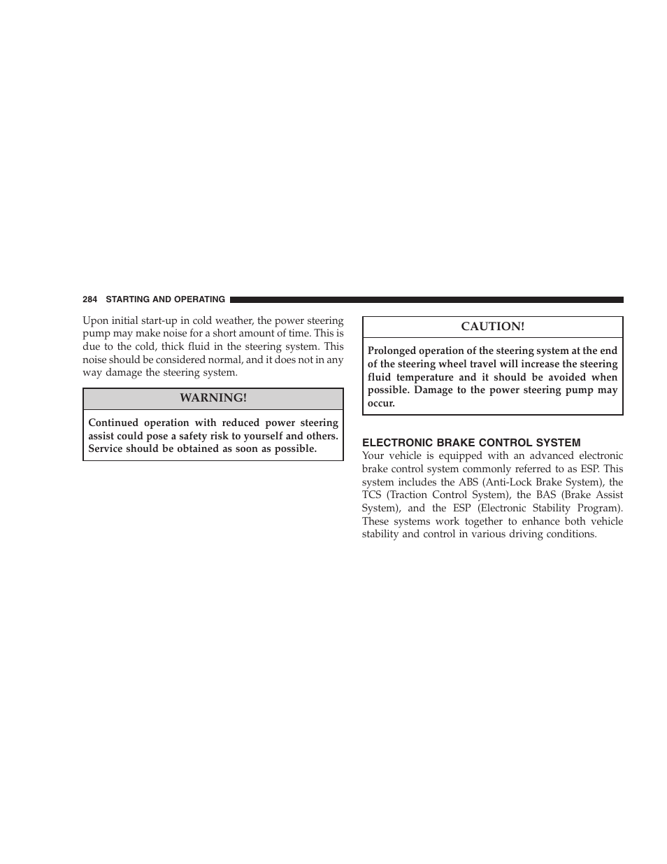 Electronic brake control system, Parking brake | Dodge 2008 Charger SRT8 User Manual | Page 286 / 442