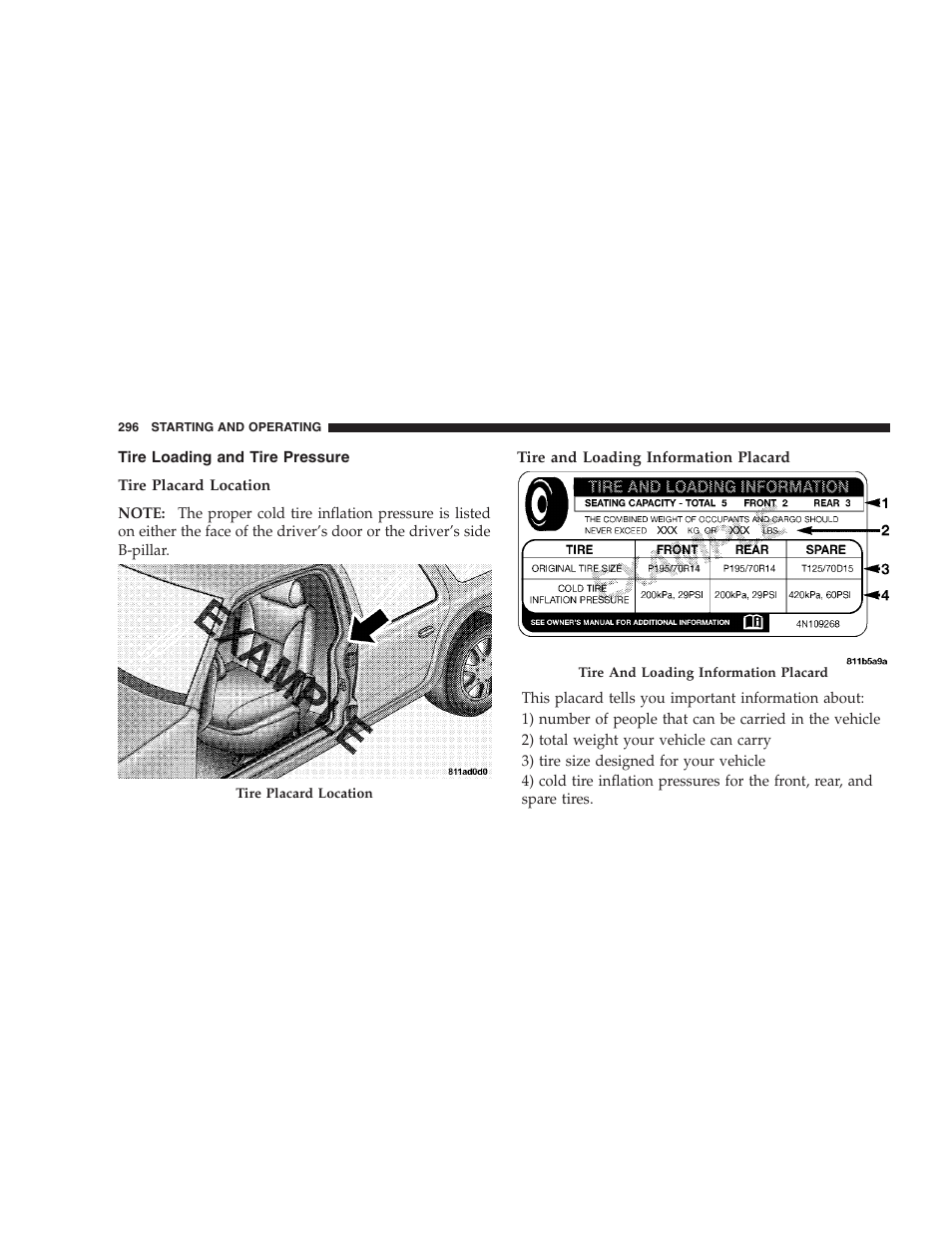 Tire loading and tire pressure, Synchronizing esp, Esp/bas malfunction indicator light and | Esp/tcs indicator light | Dodge 2008 Charger SRT8 User Manual | Page 298 / 442