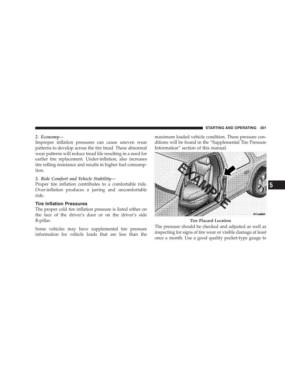 Tire inflation pressures | Dodge 2008 Charger SRT8 User Manual | Page 303 / 442