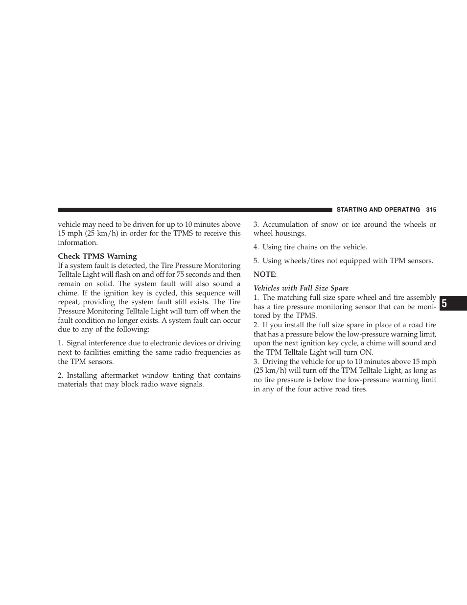 Tire chains | Dodge 2008 Charger SRT8 User Manual | Page 317 / 442