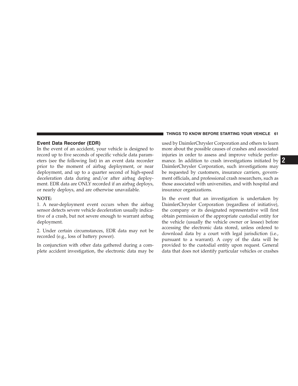 Event data recorder (edr) | Dodge 2008 Charger SRT8 User Manual | Page 63 / 442