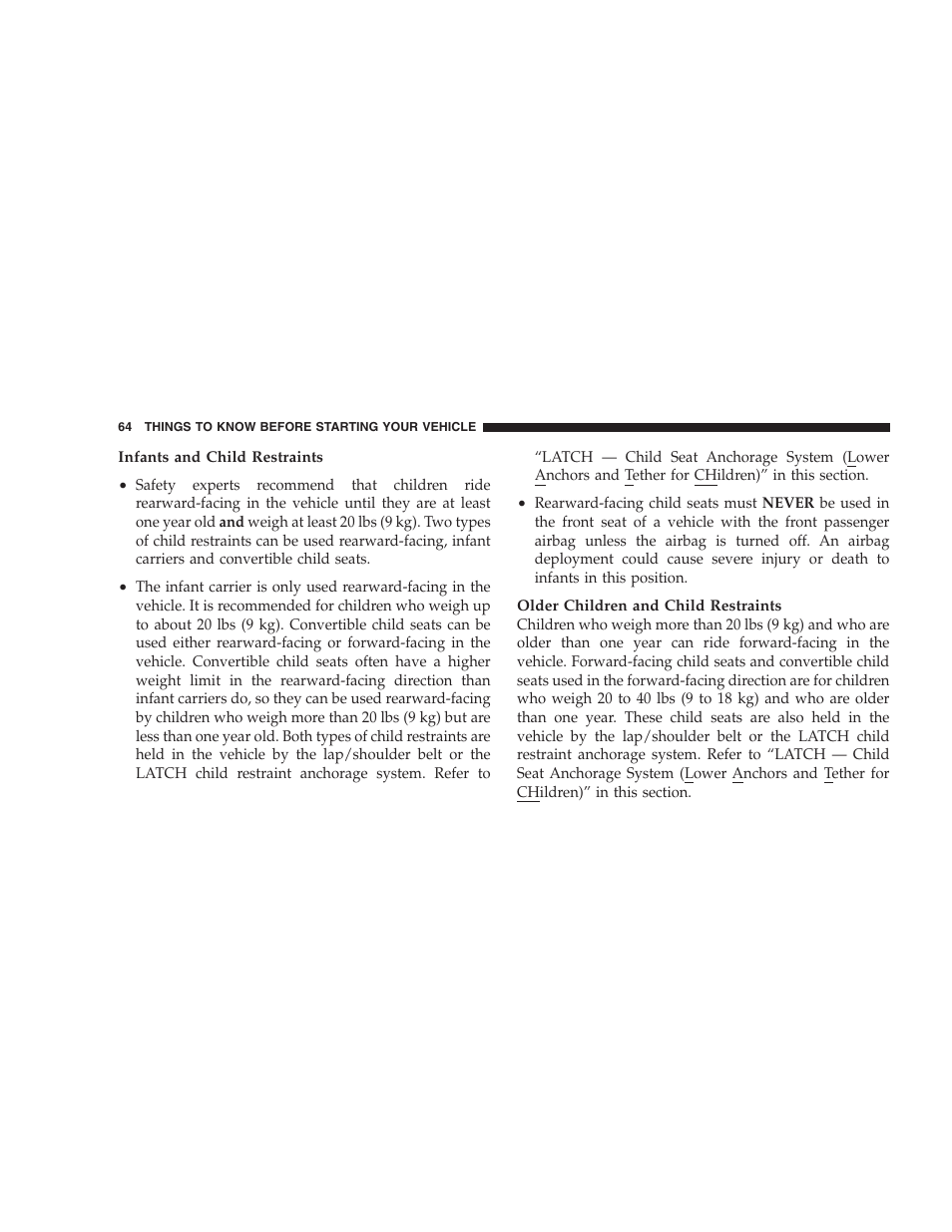 Child restraint | Dodge 2008 Charger SRT8 User Manual | Page 66 / 442