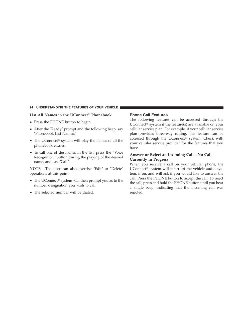 Phone call features | Dodge 2008 Charger SRT8 User Manual | Page 96 / 442