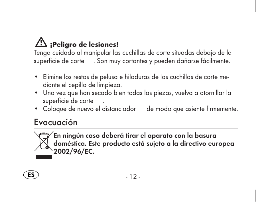 Evacuación | Aquapur KH1919 Lint Remover User Manual | Page 13 / 83