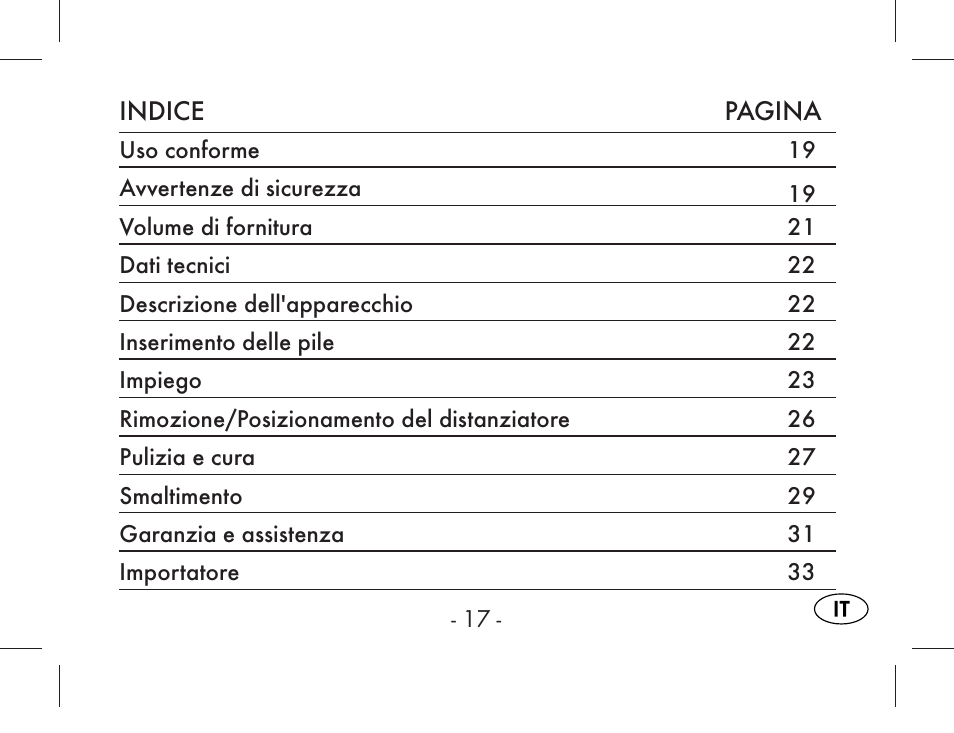 Indice pagina | Aquapur KH1919 Lint Remover User Manual | Page 18 / 83