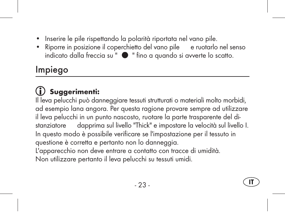 Impiego | Aquapur KH1919 Lint Remover User Manual | Page 24 / 83