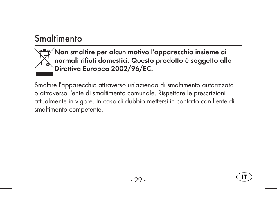Smaltimento | Aquapur KH1919 Lint Remover User Manual | Page 30 / 83