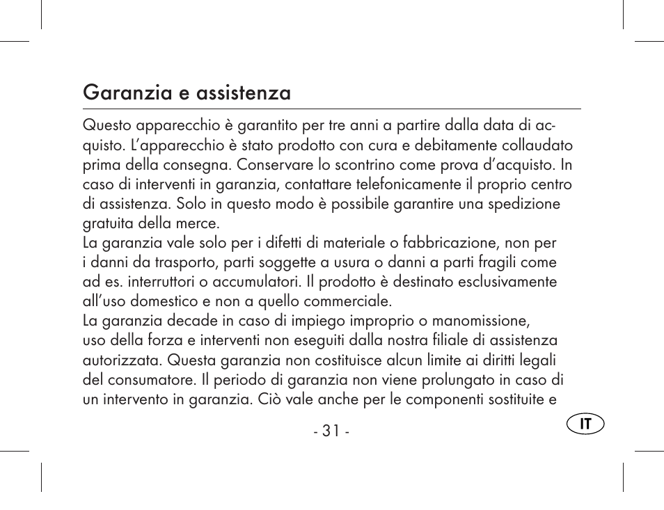 Garanzia e assistenza | Aquapur KH1919 Lint Remover User Manual | Page 32 / 83