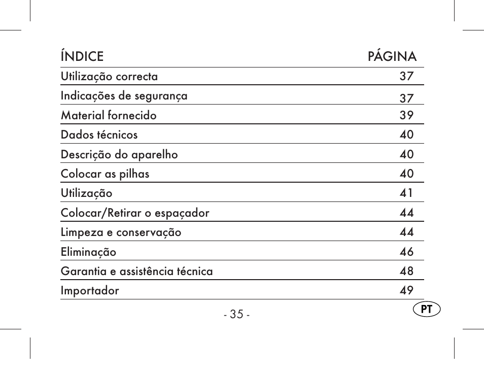 Índice página | Aquapur KH1919 Lint Remover User Manual | Page 36 / 83