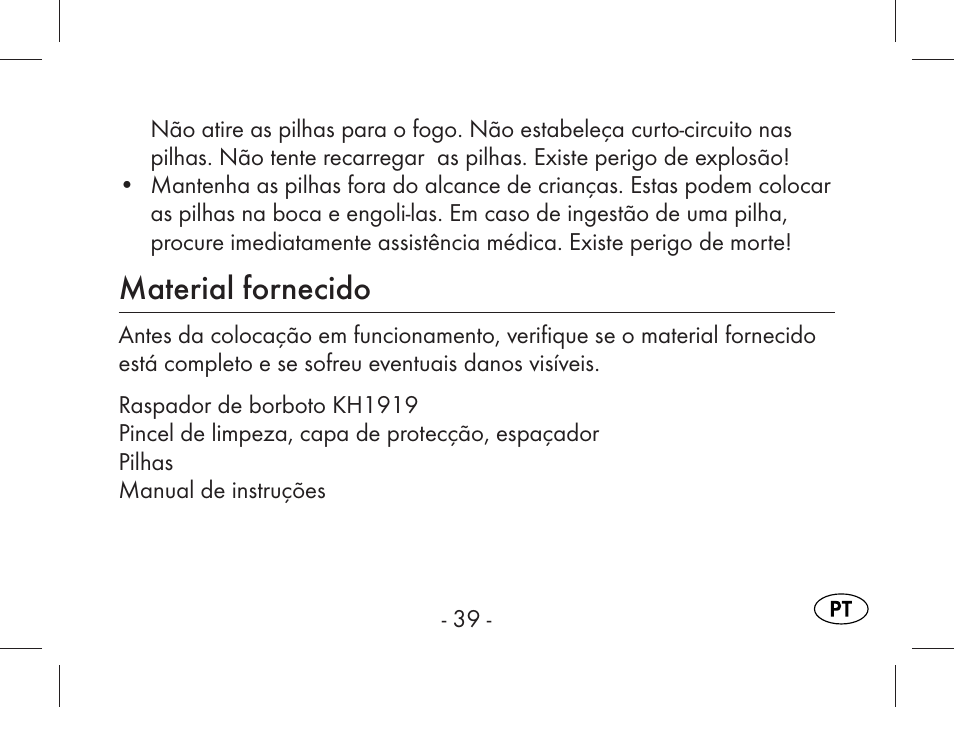 Material fornecido | Aquapur KH1919 Lint Remover User Manual | Page 40 / 83