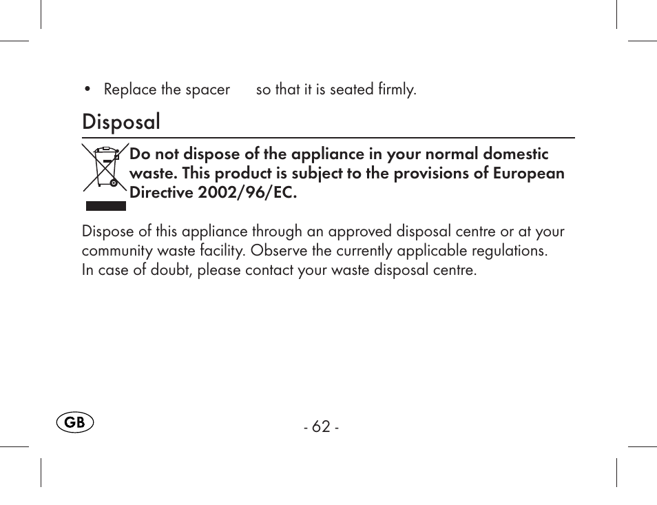 Disposal | Aquapur KH1919 Lint Remover User Manual | Page 63 / 83
