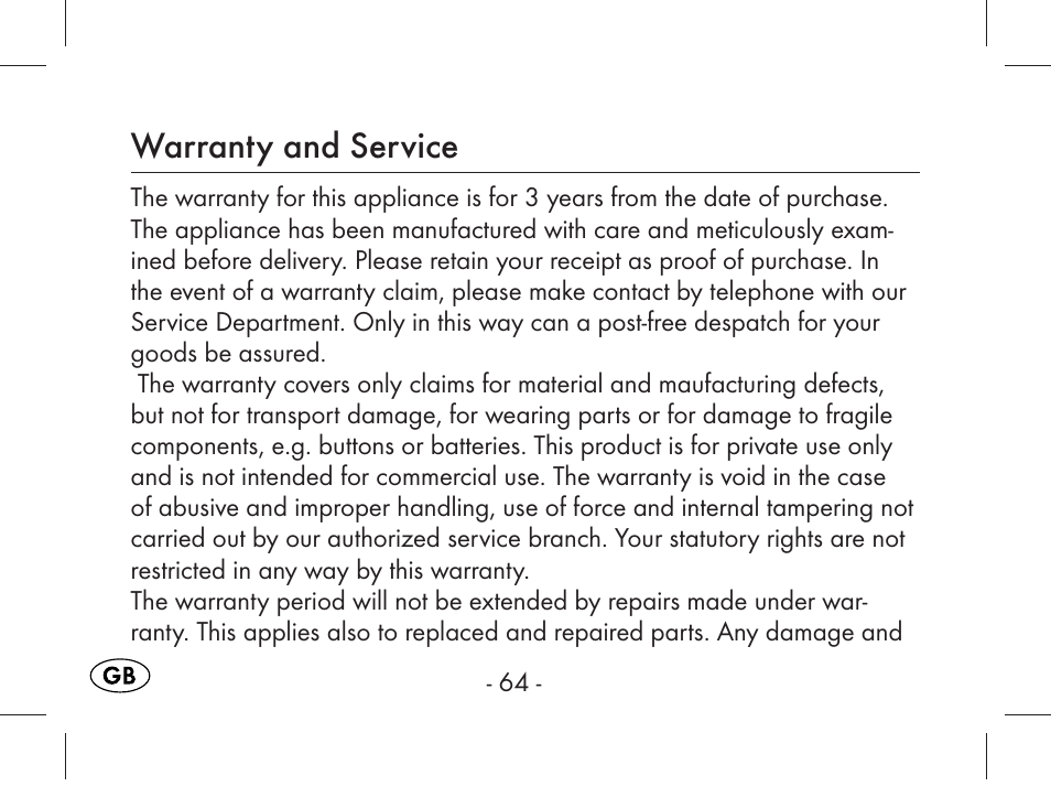 Warranty and service | Aquapur KH1919 Lint Remover User Manual | Page 65 / 83