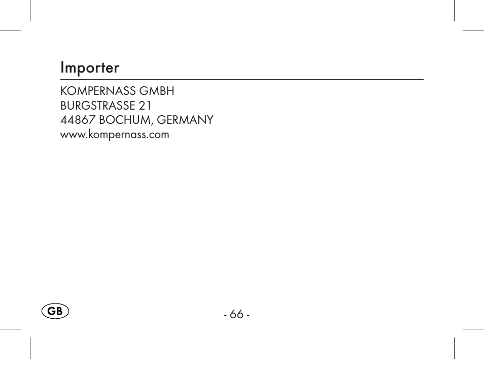Importer | Aquapur KH1919 Lint Remover User Manual | Page 67 / 83