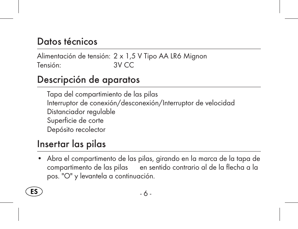 Datos técnicos, Descripción de aparatos, Insertar las pilas | Aquapur KH1919 Lint Remover User Manual | Page 7 / 83