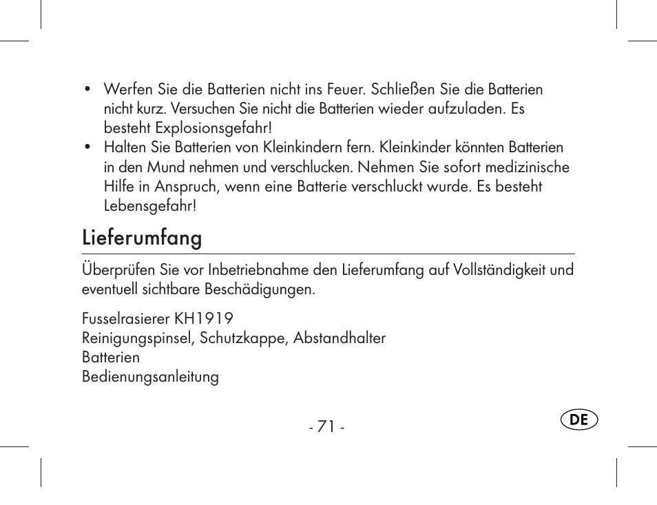 Lieferumfang | Aquapur KH1919 Lint Remover User Manual | Page 72 / 83