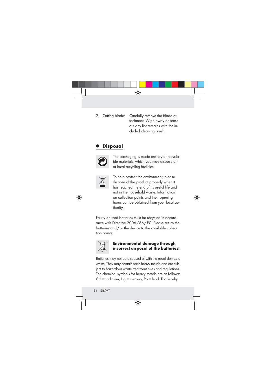 Disposal | Aquapur Z31136 Lint Remover User Manual | Page 34 / 44