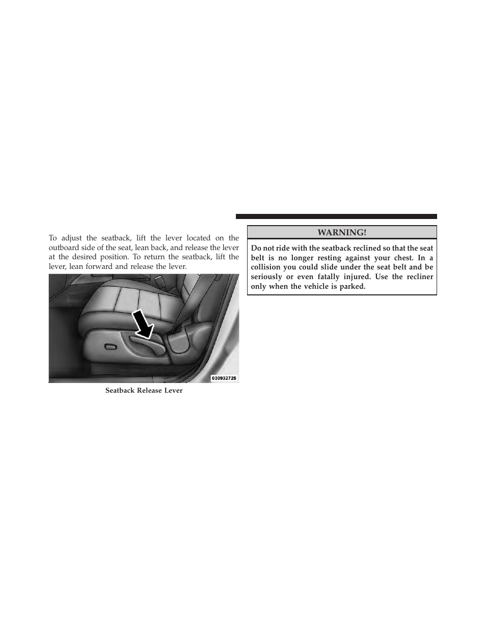 Front seat adjustment — recline | Dodge 2010 Nitro User Manual | Page 137 / 498