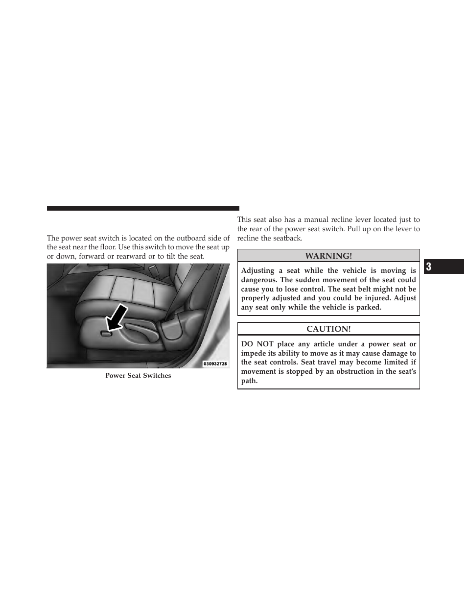 Six-way driver's power seat with manual recliner, Six-way driver’s power seat with manual, Recliner | Dodge 2010 Nitro User Manual | Page 138 / 498