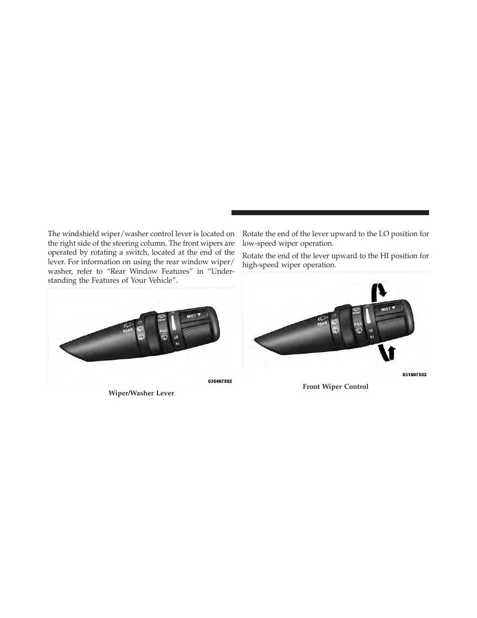 Windshield wipers and washers, Windshield wiper operation | Dodge 2010 Nitro User Manual | Page 153 / 498