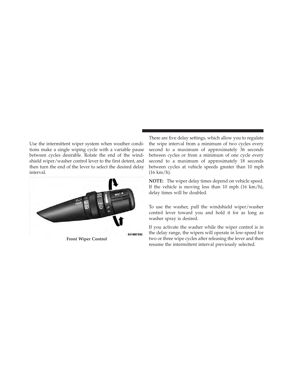 Intermittent wiper system, Windshield washers | Dodge 2010 Nitro User Manual | Page 155 / 498