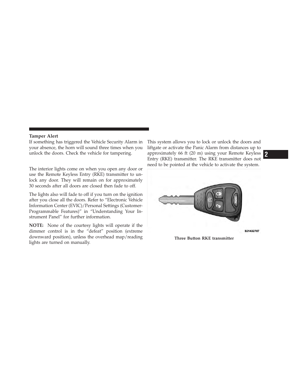 Illuminated entry, Remote keyless entry (rke) | Dodge 2010 Nitro User Manual | Page 20 / 498