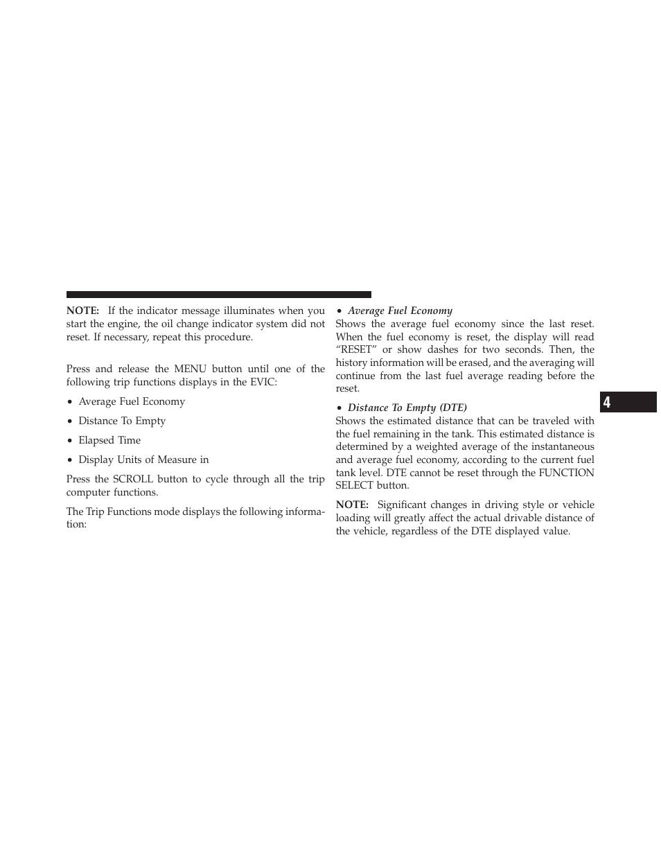 Trip functions | Dodge 2010 Nitro User Manual | Page 216 / 498