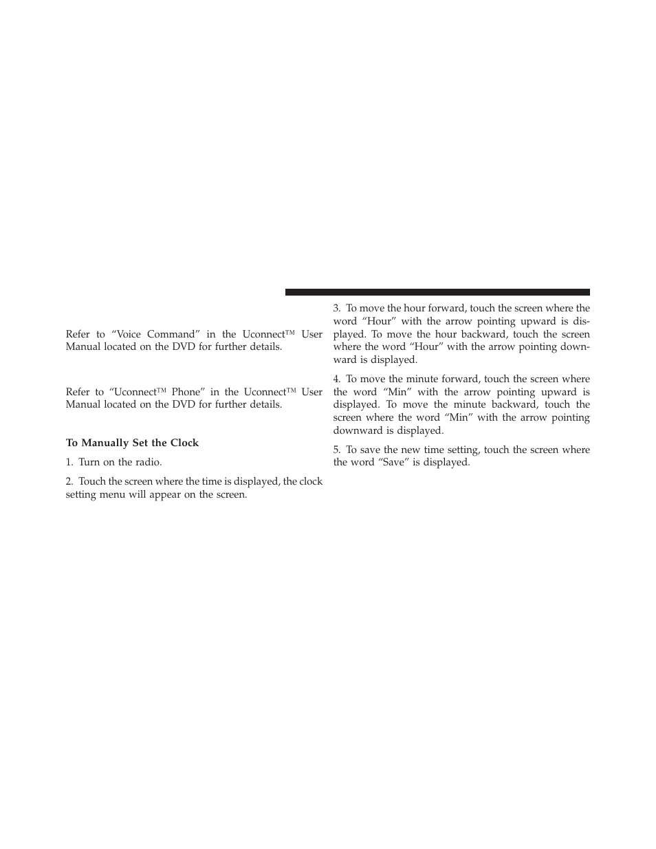 Clock setting procedure — rbz radio, Operating instructions — voice command, System — if equipped | Operating instructions — uconnect™ phone, If equipped | Dodge 2010 Nitro User Manual | Page 239 / 498