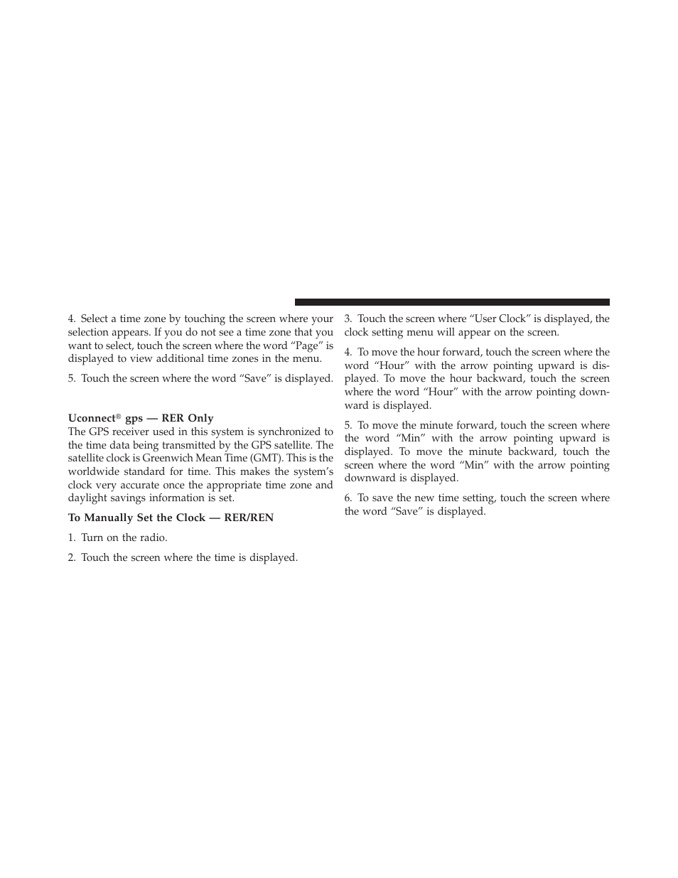 Clock setting procedure — rer/ren radio | Dodge 2010 Nitro User Manual | Page 241 / 498