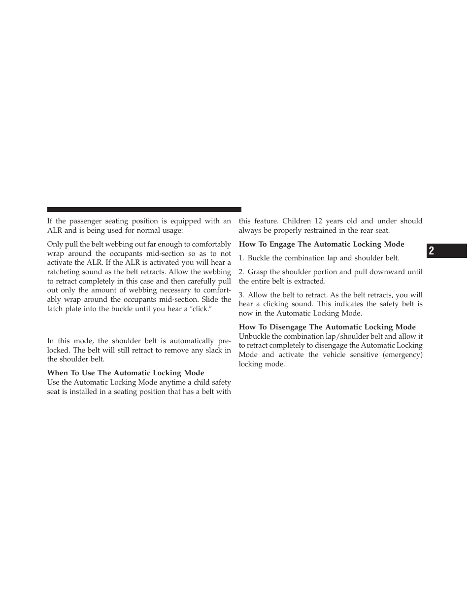 Automatic locking retractors (alr) mode, If equipped | Dodge 2010 Nitro User Manual | Page 48 / 498