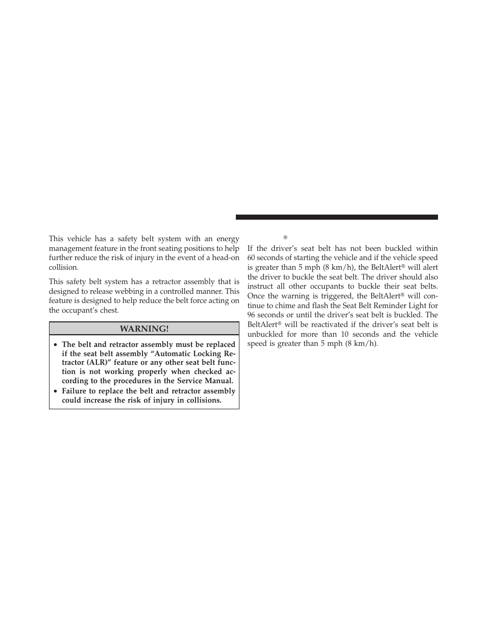 Energy management feature, Enhanced seat belt use reminder system (beltalert), Enhanced seat belt use reminder system | Beltalert | Dodge 2010 Nitro User Manual | Page 53 / 498