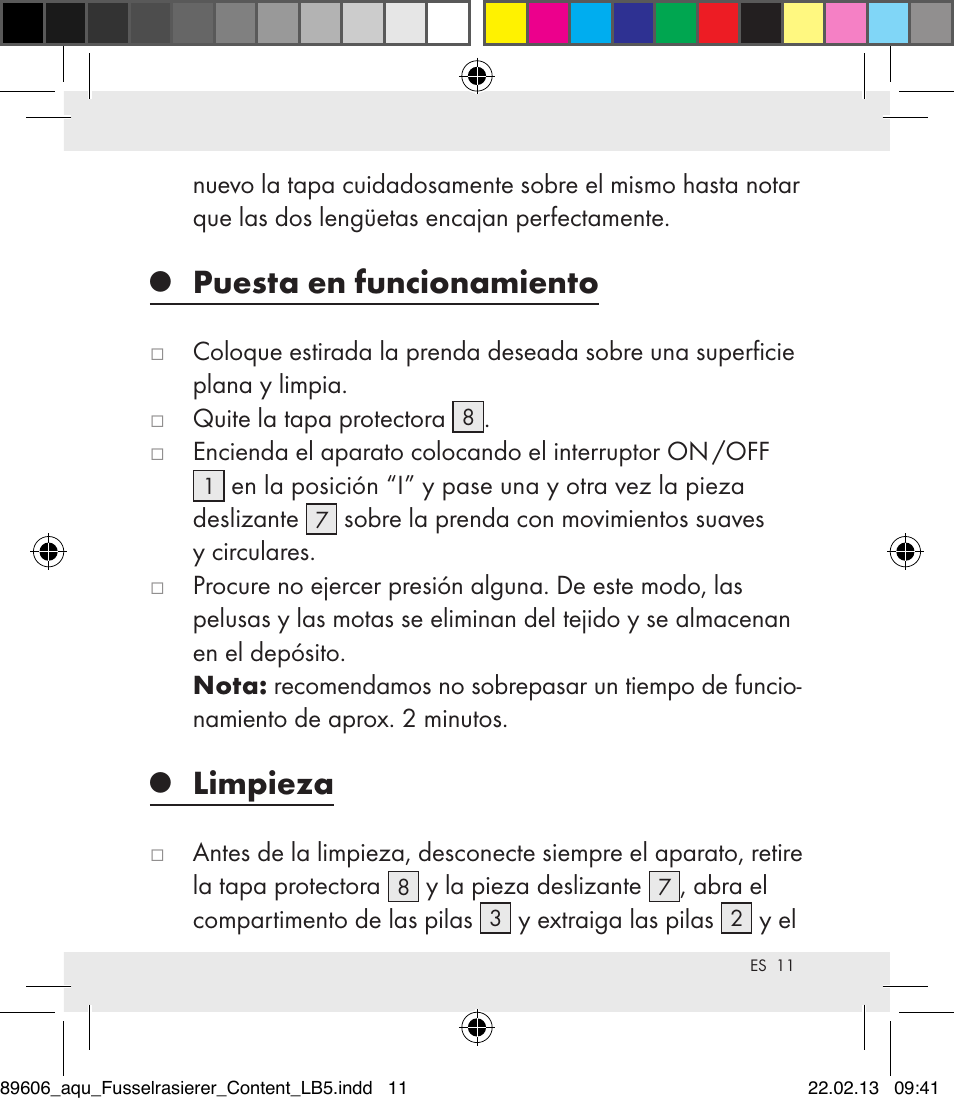 Puesta en funcionamiento, Limpieza | Aquapur H5773 Lint Remover User Manual | Page 11 / 50
