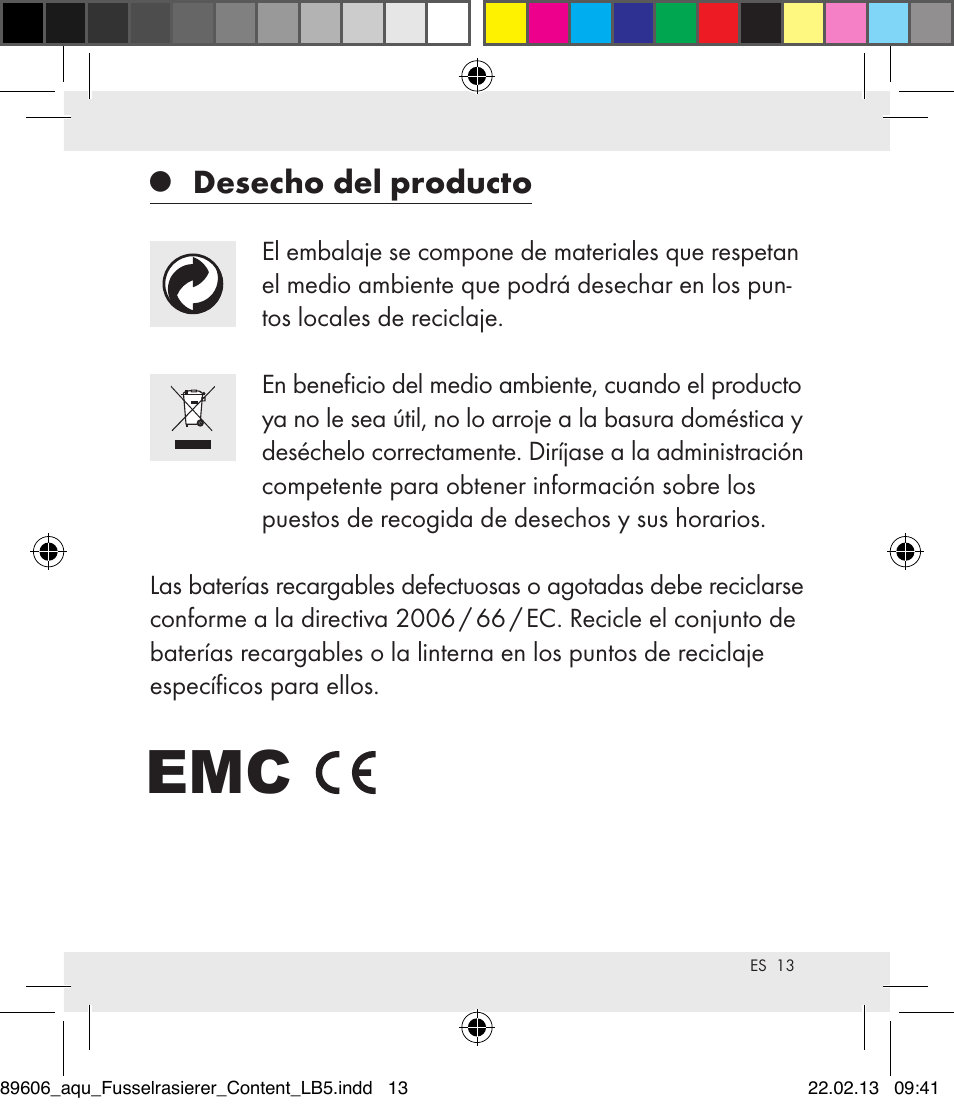 Desecho del producto | Aquapur H5773 Lint Remover User Manual | Page 13 / 50