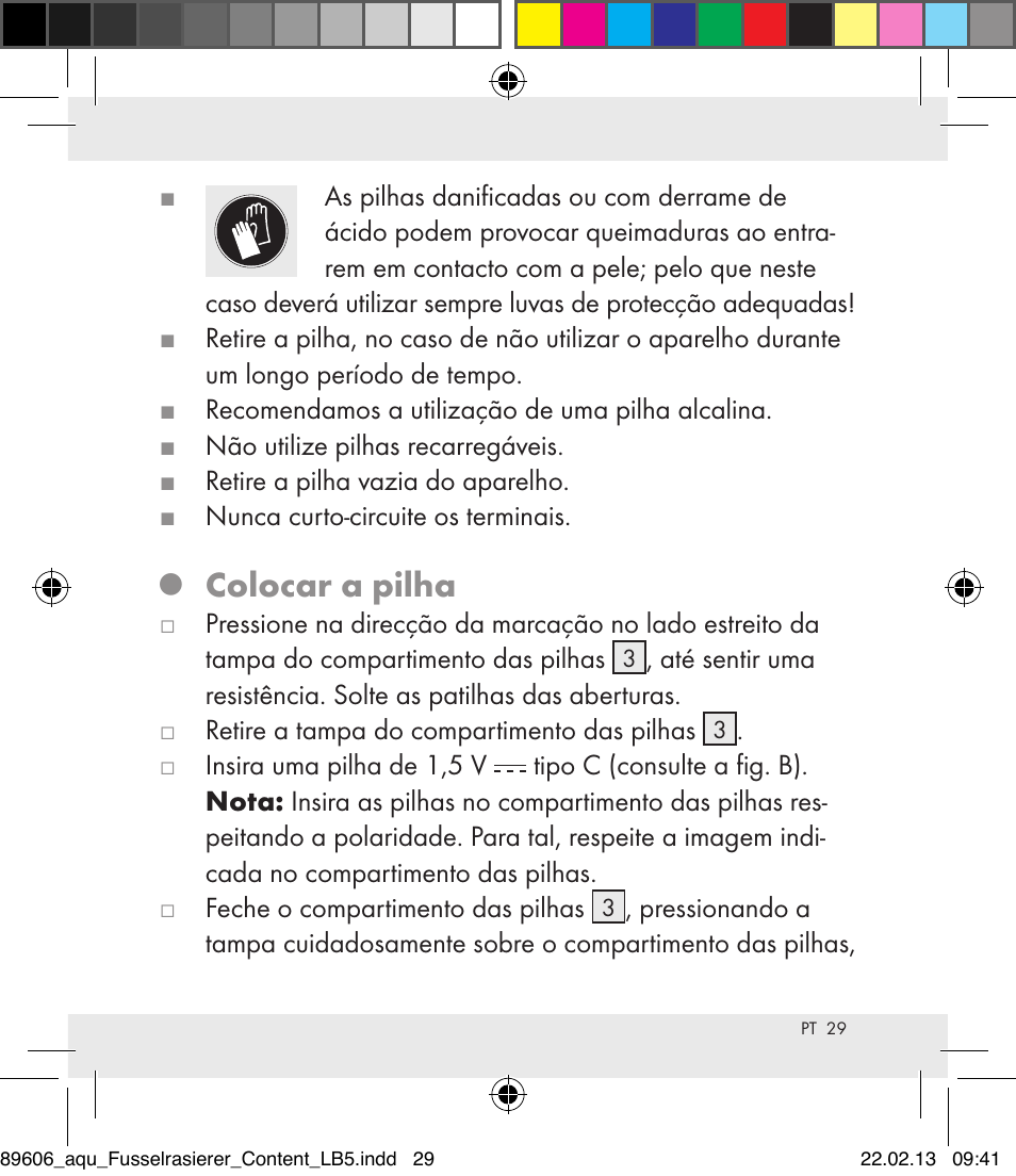 Colocar a pilha | Aquapur H5773 Lint Remover User Manual | Page 29 / 50