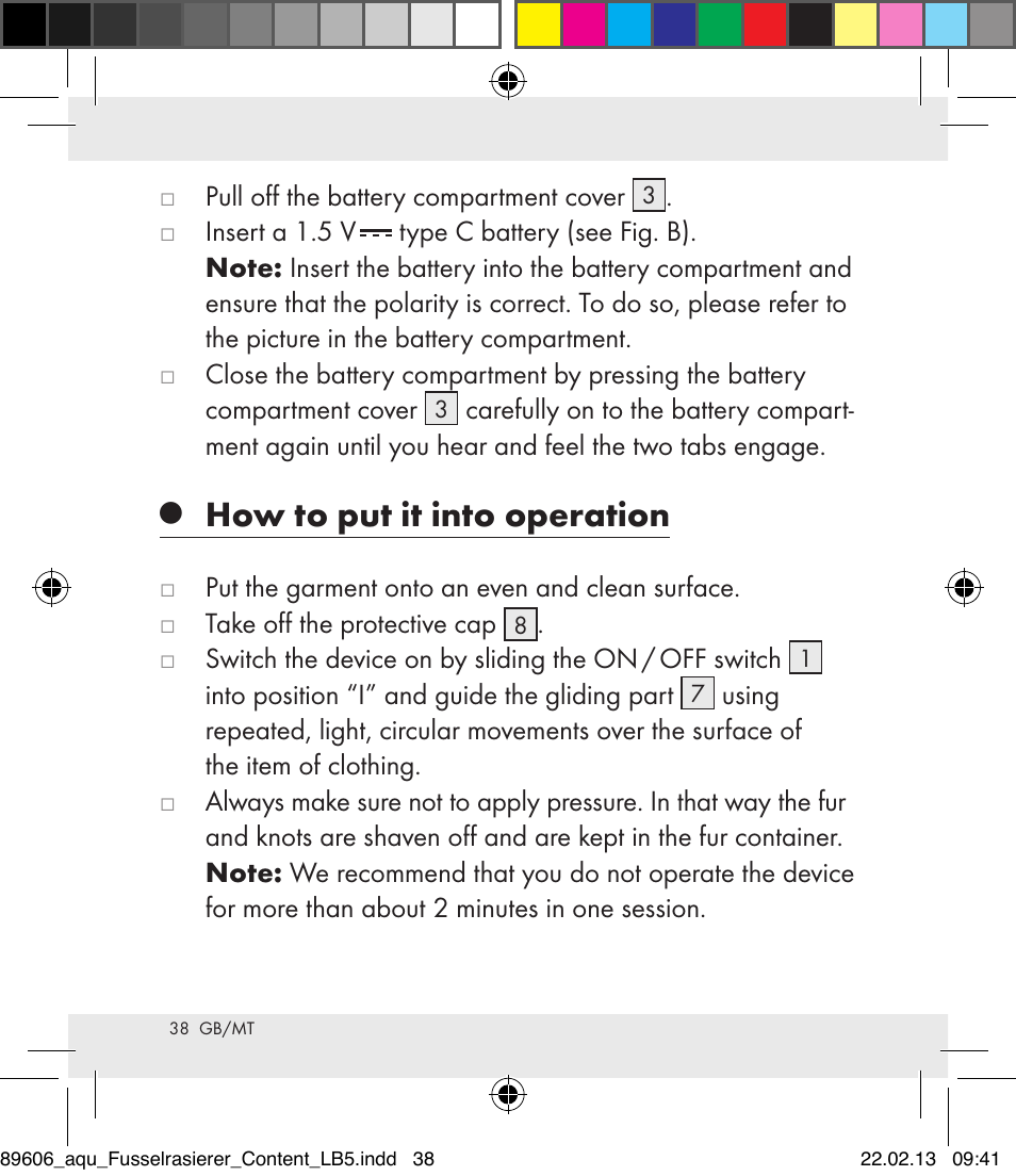 How to put it into operation | Aquapur H5773 Lint Remover User Manual | Page 38 / 50
