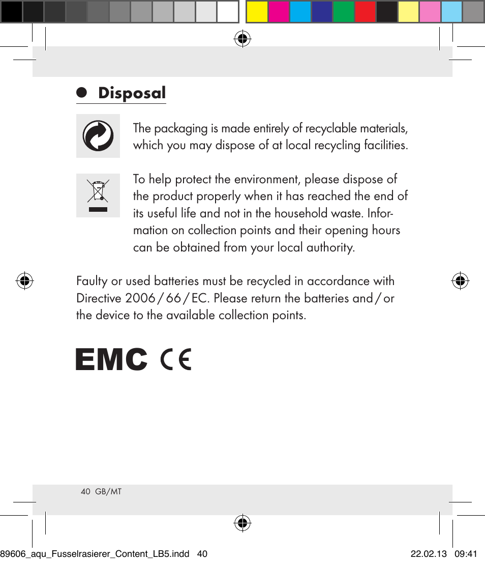 Disposal | Aquapur H5773 Lint Remover User Manual | Page 40 / 50