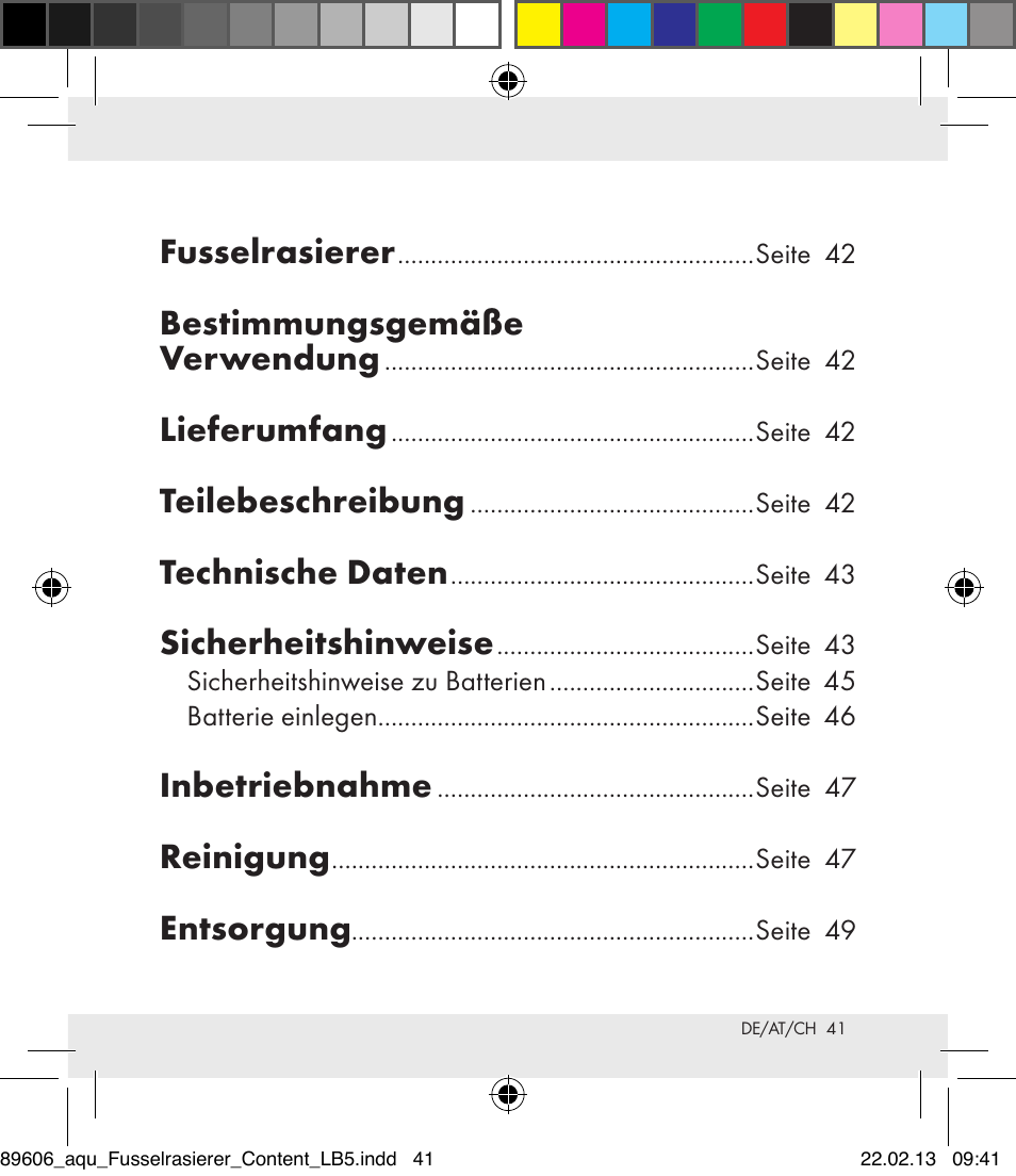 Fusselrasierer, Bestimmungsgemäße verwendung, Lieferumfang | Teilebeschreibung, Technische daten, Sicherheitshinweise, Inbetriebnahme, Reinigung, Entsorgung | Aquapur H5773 Lint Remover User Manual | Page 41 / 50