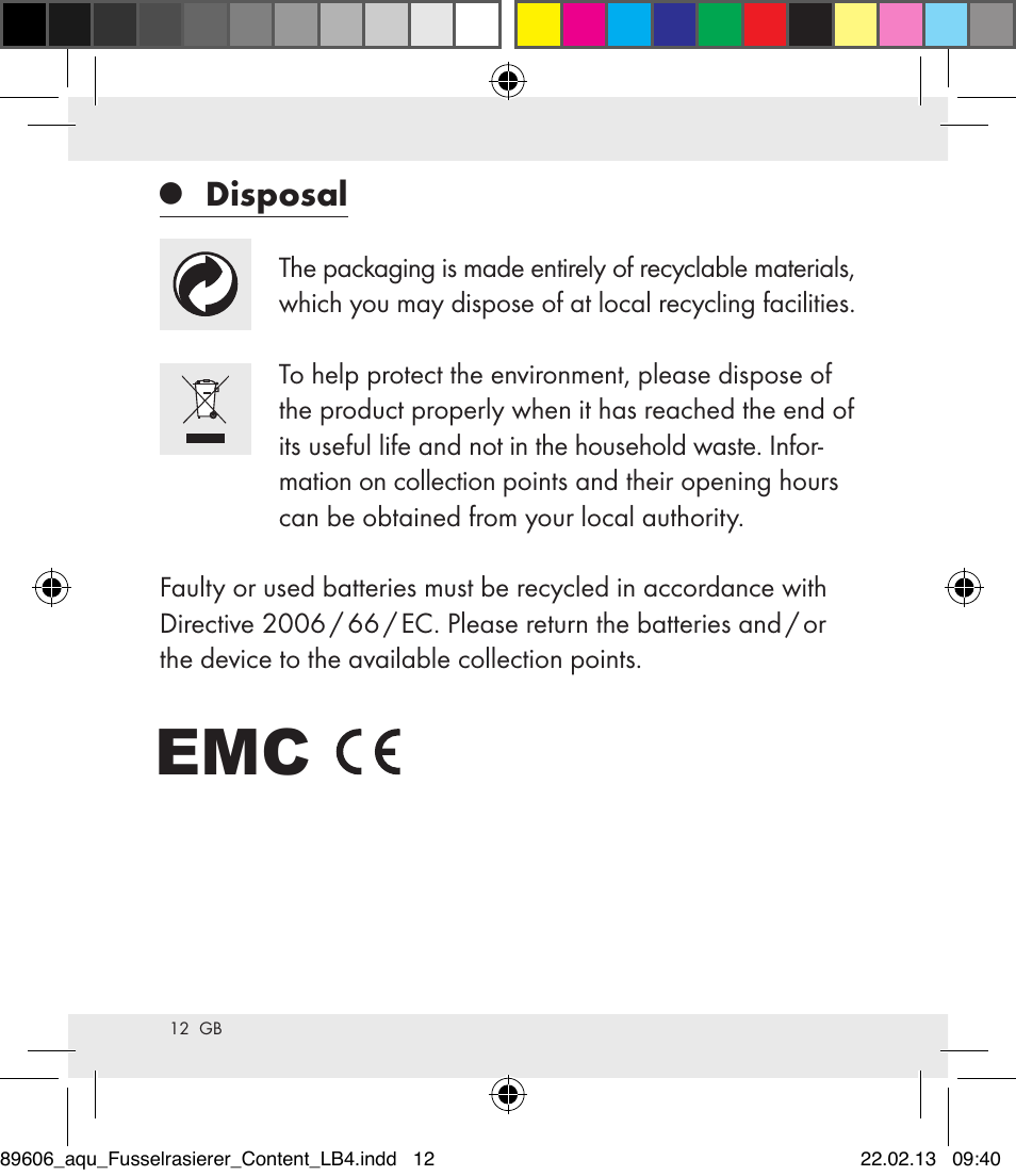 Disposal | Aquapur H5773 Lint Remover User Manual | Page 12 / 67