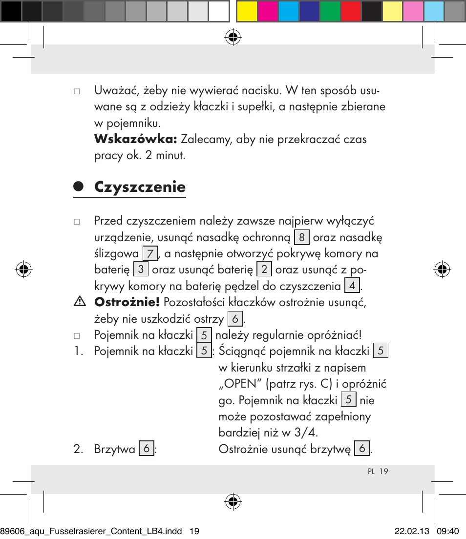 Czyszczenie | Aquapur H5773 Lint Remover User Manual | Page 19 / 67