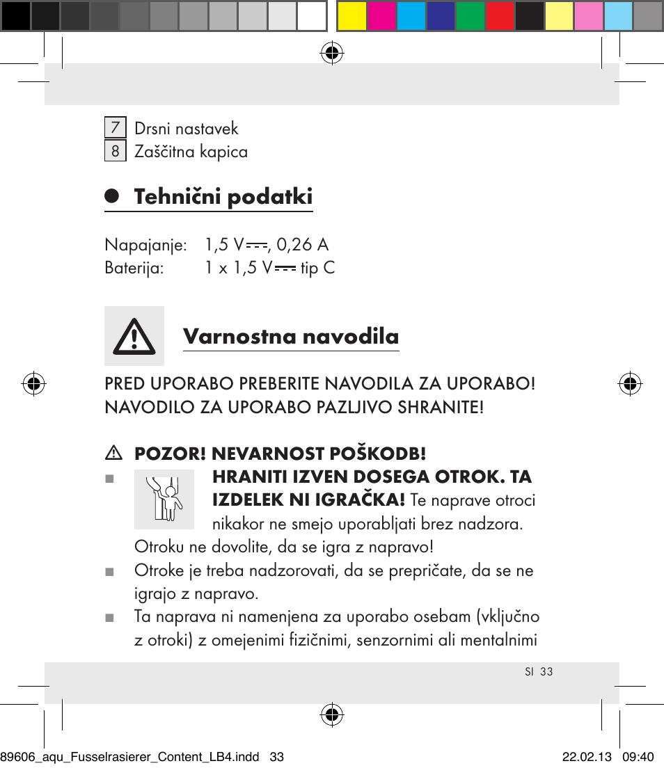 Tehnični podatki, Varnostna navodila | Aquapur H5773 Lint Remover User Manual | Page 33 / 67