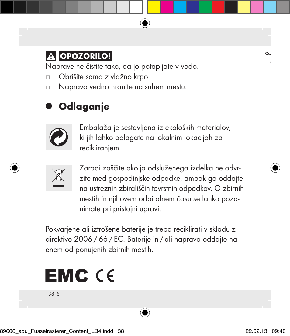 Odlaganje | Aquapur H5773 Lint Remover User Manual | Page 38 / 67