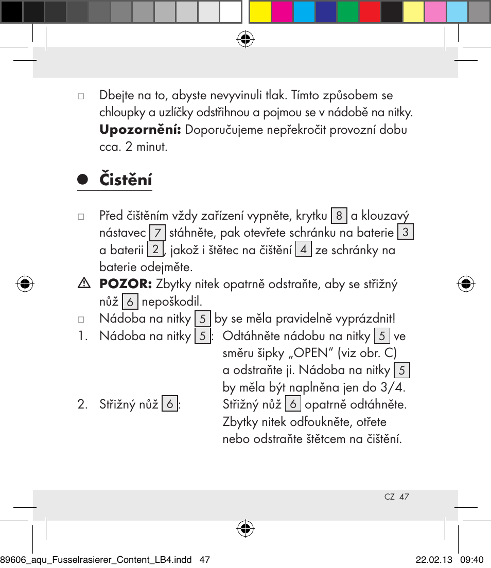 Čistění | Aquapur H5773 Lint Remover User Manual | Page 47 / 67