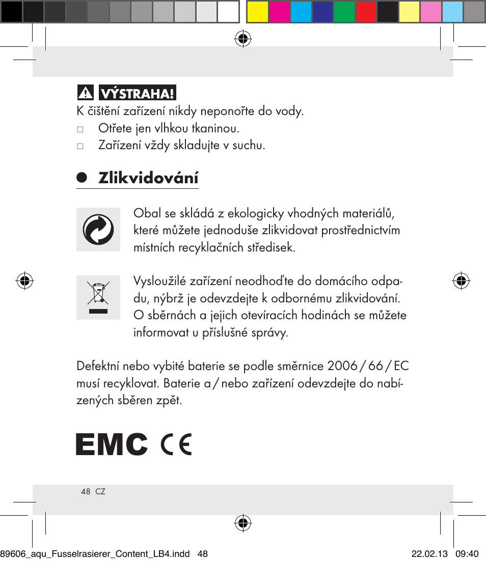 Zlikvidování | Aquapur H5773 Lint Remover User Manual | Page 48 / 67