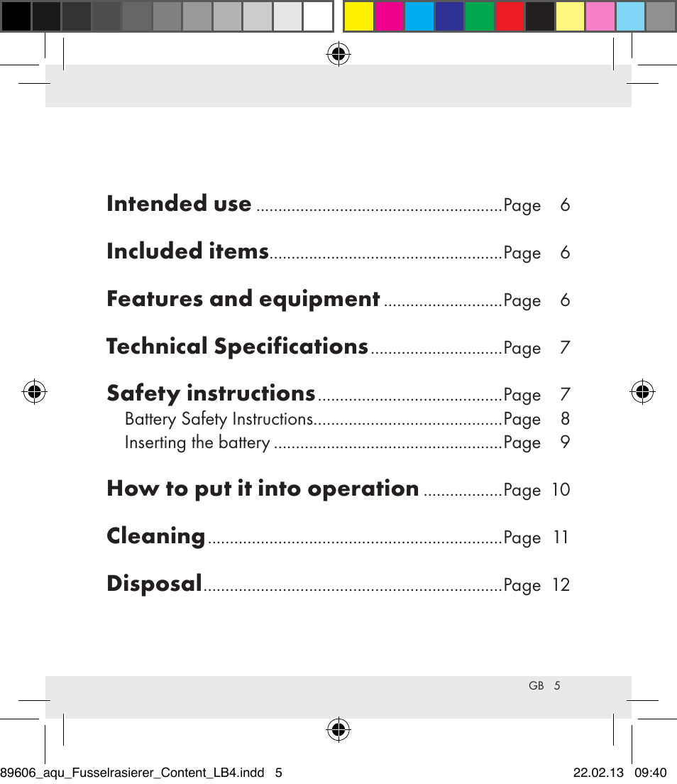 Intended use, Included items, Features and equipment | Technical specifications, Safety instructions, How to put it into operation, Cleaning, Disposal | Aquapur H5773 Lint Remover User Manual | Page 5 / 67