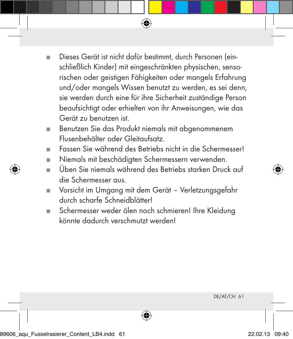 Aquapur H5773 Lint Remover User Manual | Page 61 / 67